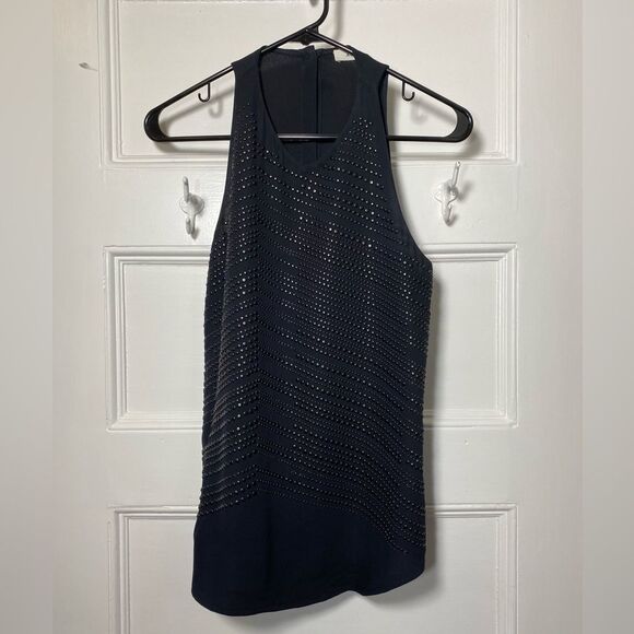 ALC | Silk Studded V-Neck Tank Top Blouse in Black Sz 2 - Picture 3 of 13
